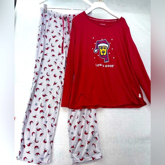 EUC Life is Good Women’s 2 piece Christmas Pajama Set size Large - Picture 1 of 6